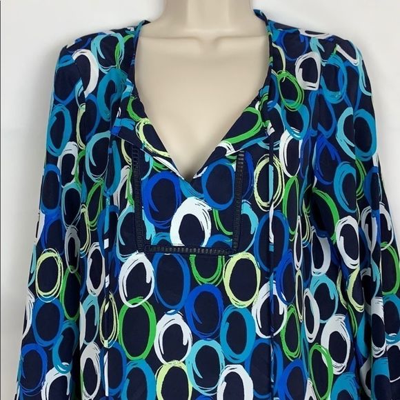 Pappagallo blue print tunic blouse - Picture 2 of 8